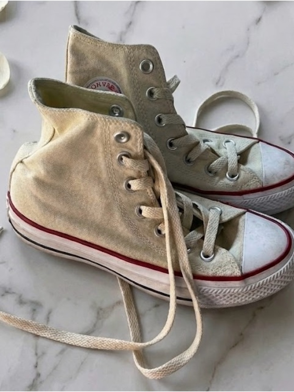 Canvas High-Top Sneakers in Light Yellow